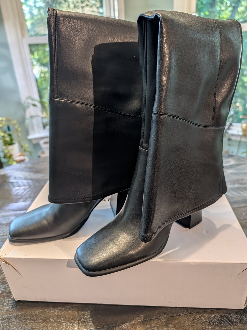 Aritzia Black Leather Knee-High Block Heel Boots